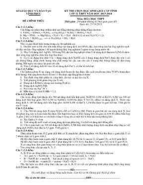 Kỳ thi chọn học sinh giỏi cấp tỉnh lớp 12 THTP chuyên năm học 2013 - 2014 môn Hóa học  THTP chuyên